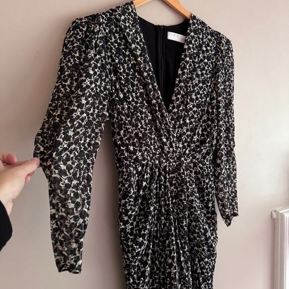 IRO Victoria Silk Mini Floral Puff Sleeve Dress in Black Print 34 Extra Small - Picture 3 of 7